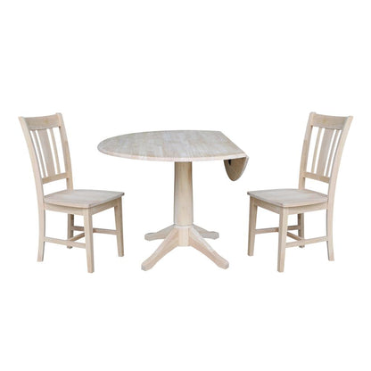 42" Round Top Pedestal Table with Two Chairs, Unfinished, Ready to finish