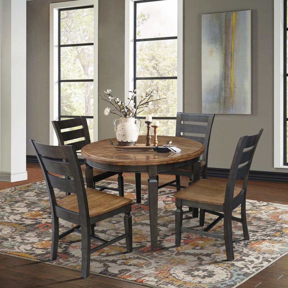 44 in. Round Top Dining Table with 4 Chairs in Hickory/Washed Coal