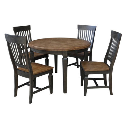 44 in. Round Top Dining Table with 4 Chairs in Hickory/Washed Coal