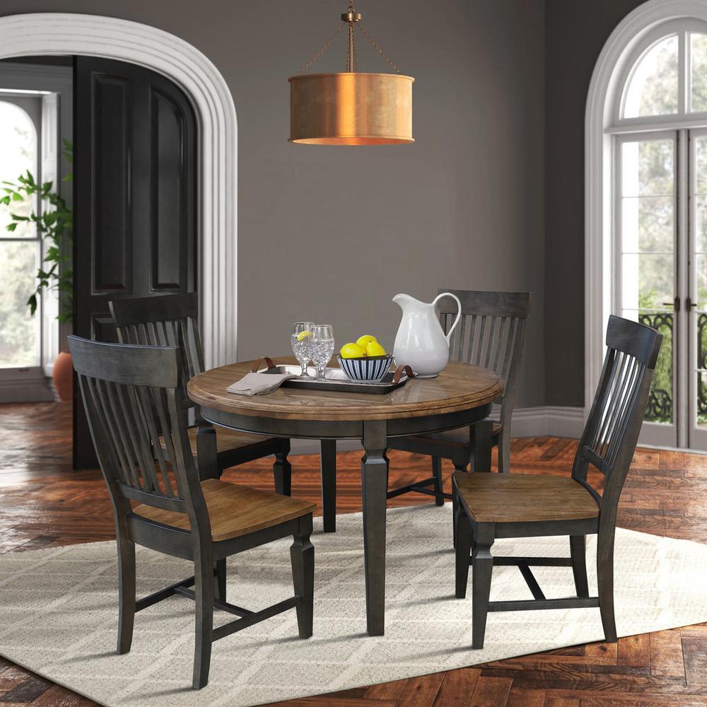 44 in. Round Top Dining Table with 4 Chairs in Hickory/Washed Coal