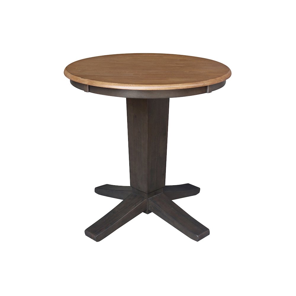 30 in Round Top Pedestal Dining Table in Hickory/Washed Coal