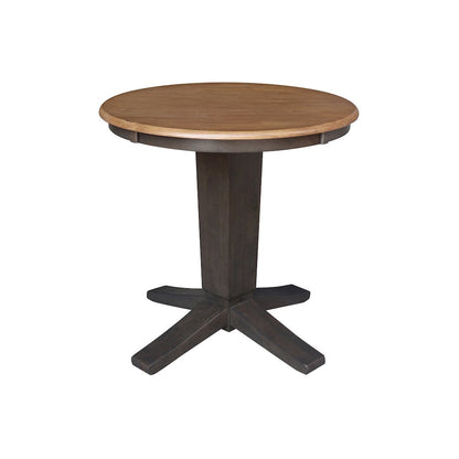 30 in Round Top Pedestal Dining Table in Hickory/Washed Coal