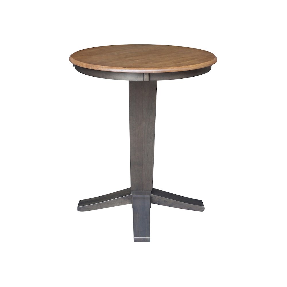30 in Round Top Pedestal Dining Table in Hickory/Washed Coal