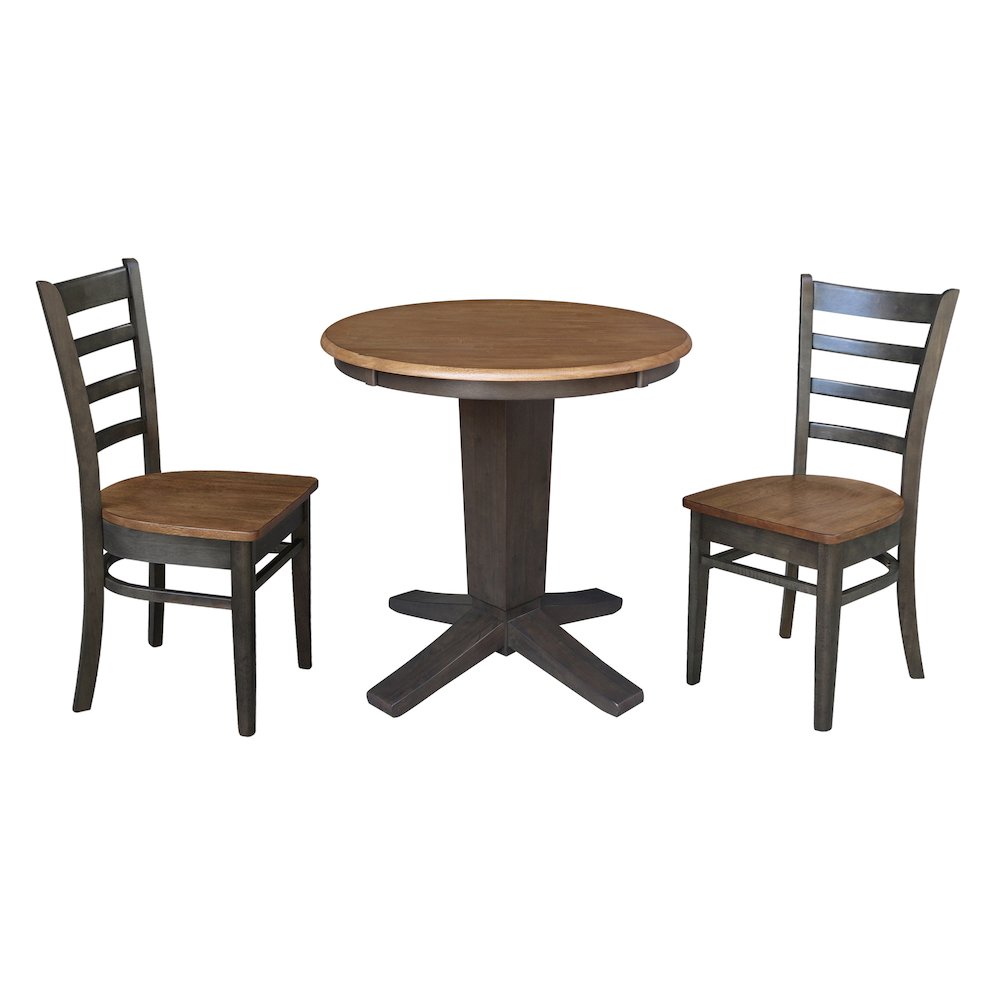 30 in Round Top Pedestal Dining Table with 2 Dining Chairs - 3 Piece Set