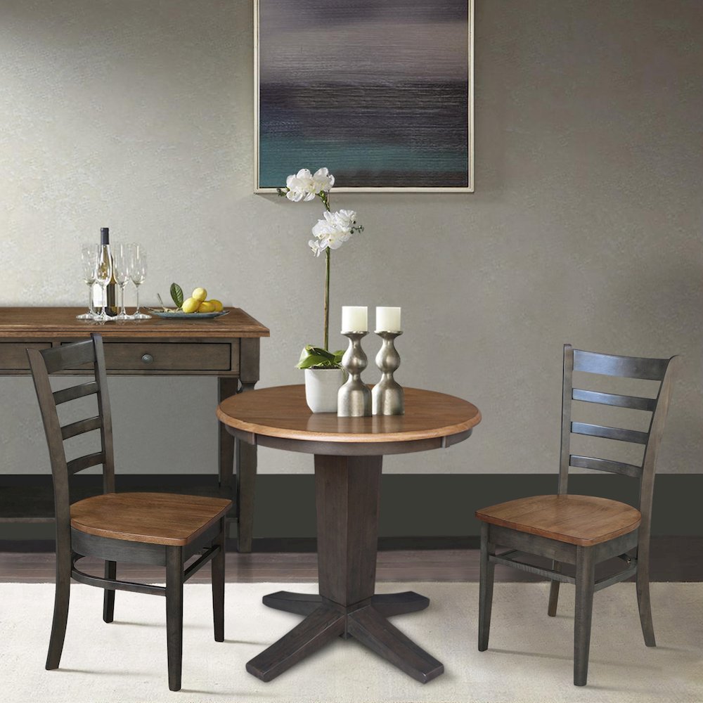30 in Round Top Pedestal Dining Table with 2 Dining Chairs - 3 Piece Set