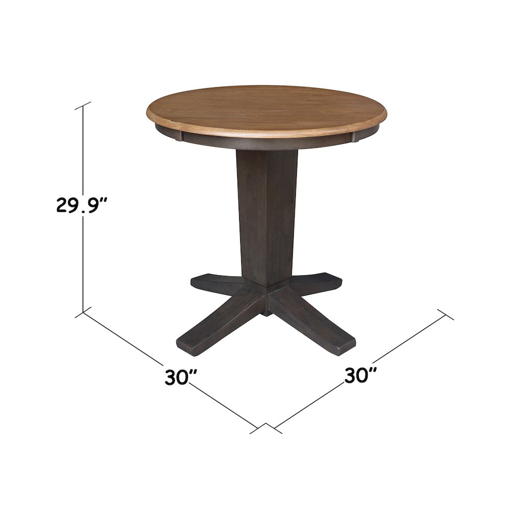 30 in Round Top Pedestal Dining Table in Hickory/Washed Coal