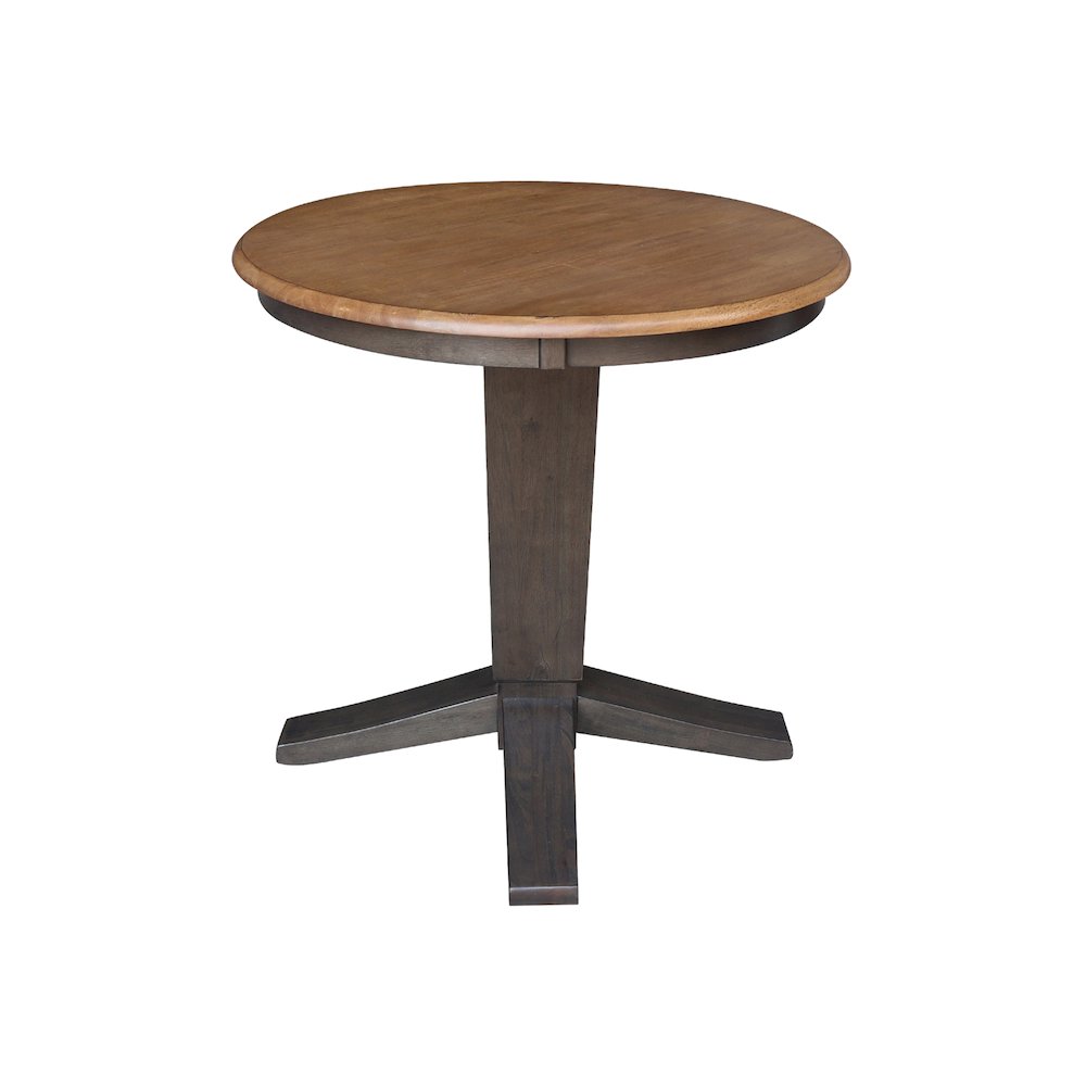 30 in Round Top Pedestal Dining Table in Hickory/Washed Coal