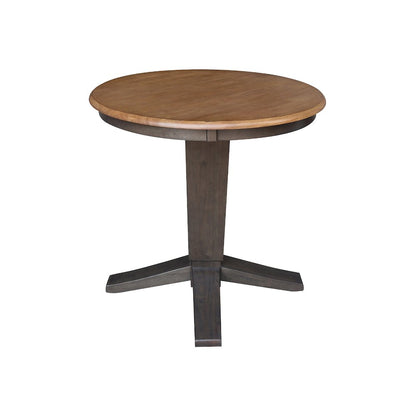 30 in Round Top Pedestal Dining Table in Hickory/Washed Coal