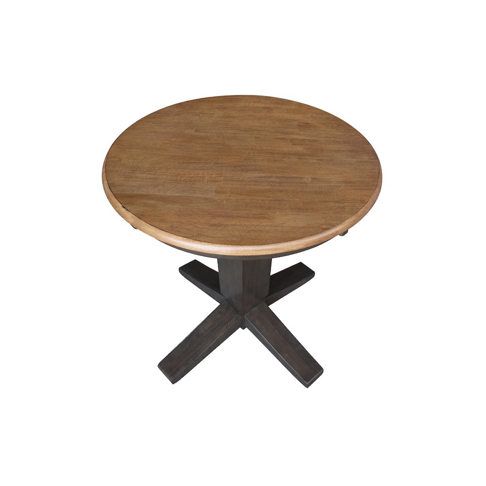 30 in Round Top Pedestal Dining Table in Hickory/Washed Coal