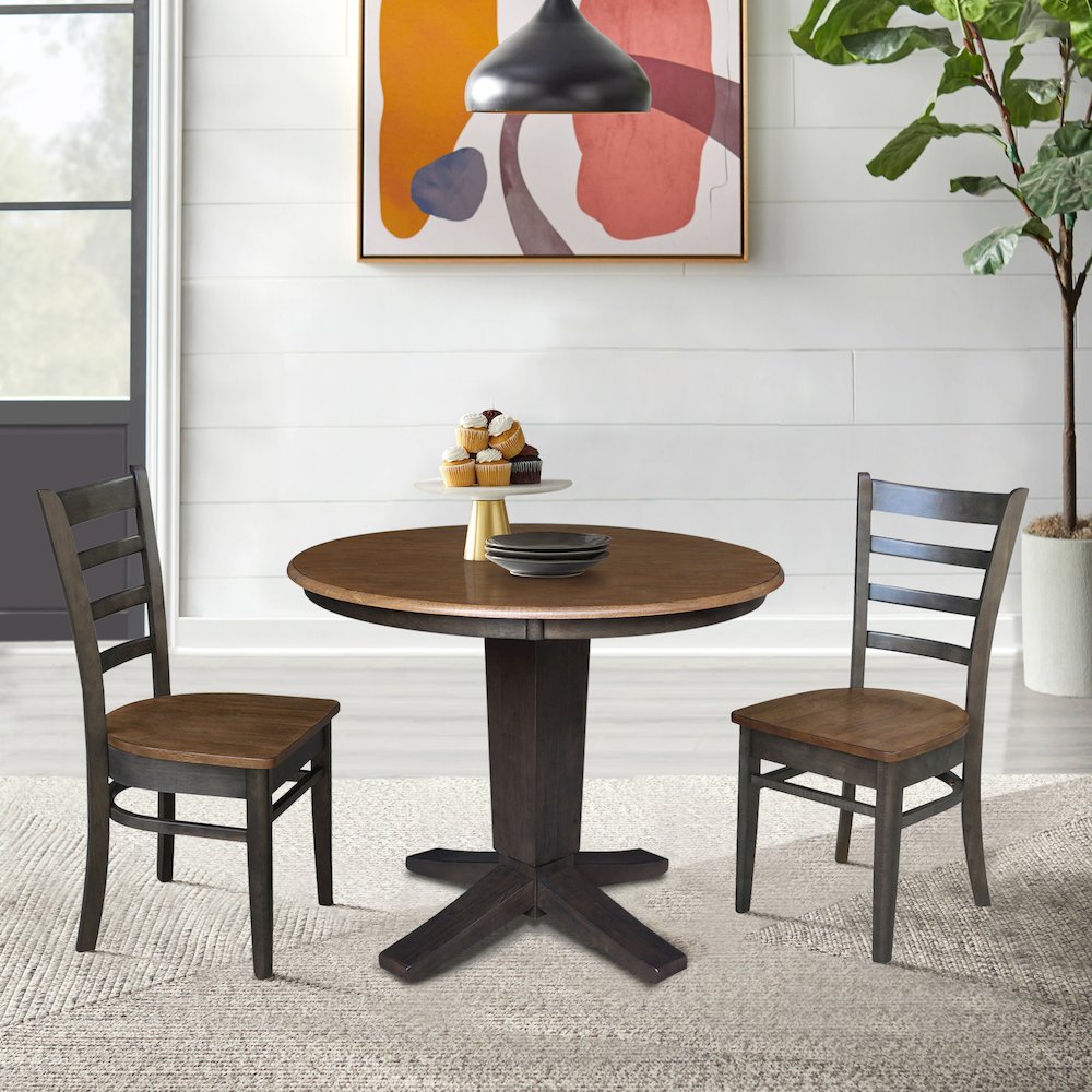 36 in Round Top Pedestal Dining Table with 2 Dining Chairs - 3 Piece Set