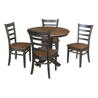 36 in Round Dining Table with 12 in Leaf and 4 Dining Chairs - 5 Piece Set