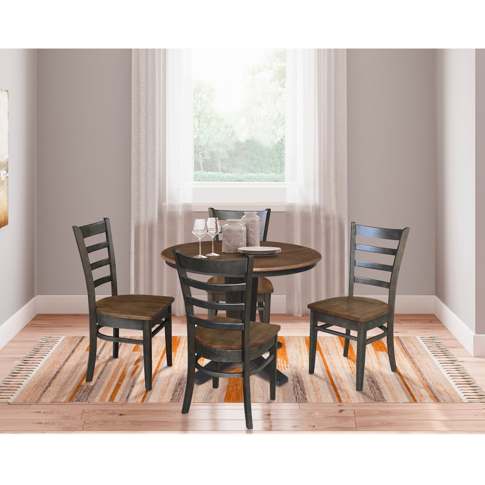 36 in Round Dining Table with 12 in Leaf and 4 Dining Chairs - 5 Piece Set