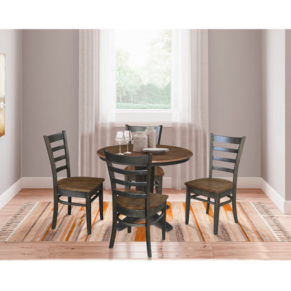 36 in Round Dining Table with 12 in Leaf and 4 Dining Chairs - 5 Piece Set