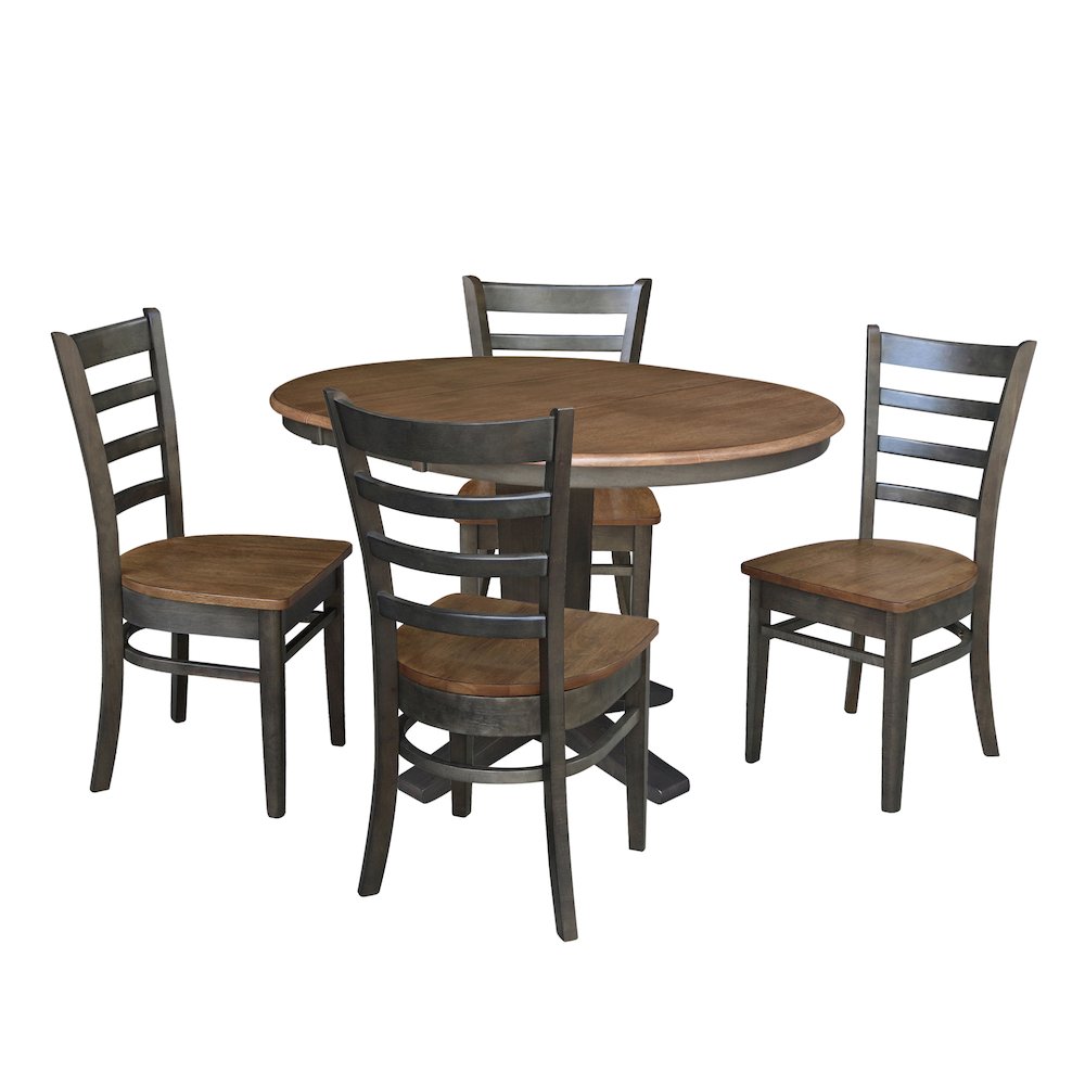 36 in Round Dining Table with 12 in Leaf and 4 Dining Chairs - 5 Piece Set