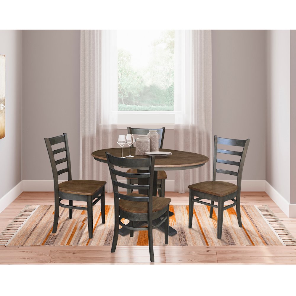 36 in Round Dining Table with 12 in Leaf and 4 Dining Chairs - 5 Piece Set