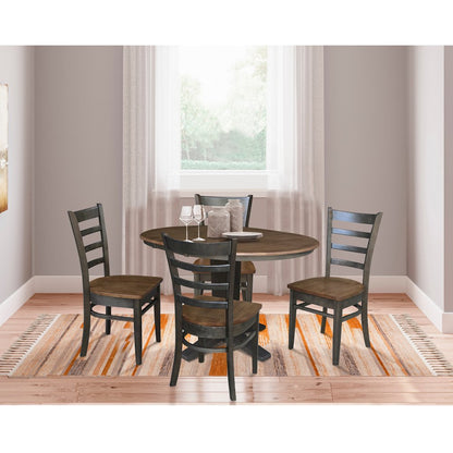 36 in Round Dining Table with 12 in Leaf and 4 Dining Chairs - 5 Piece Set