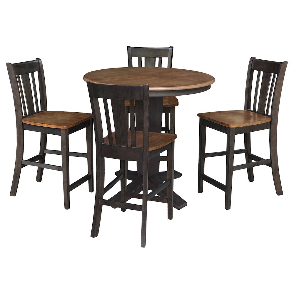 36 in Round Counter Height Dining Table with 12 in Leaf - 5 Piece Set