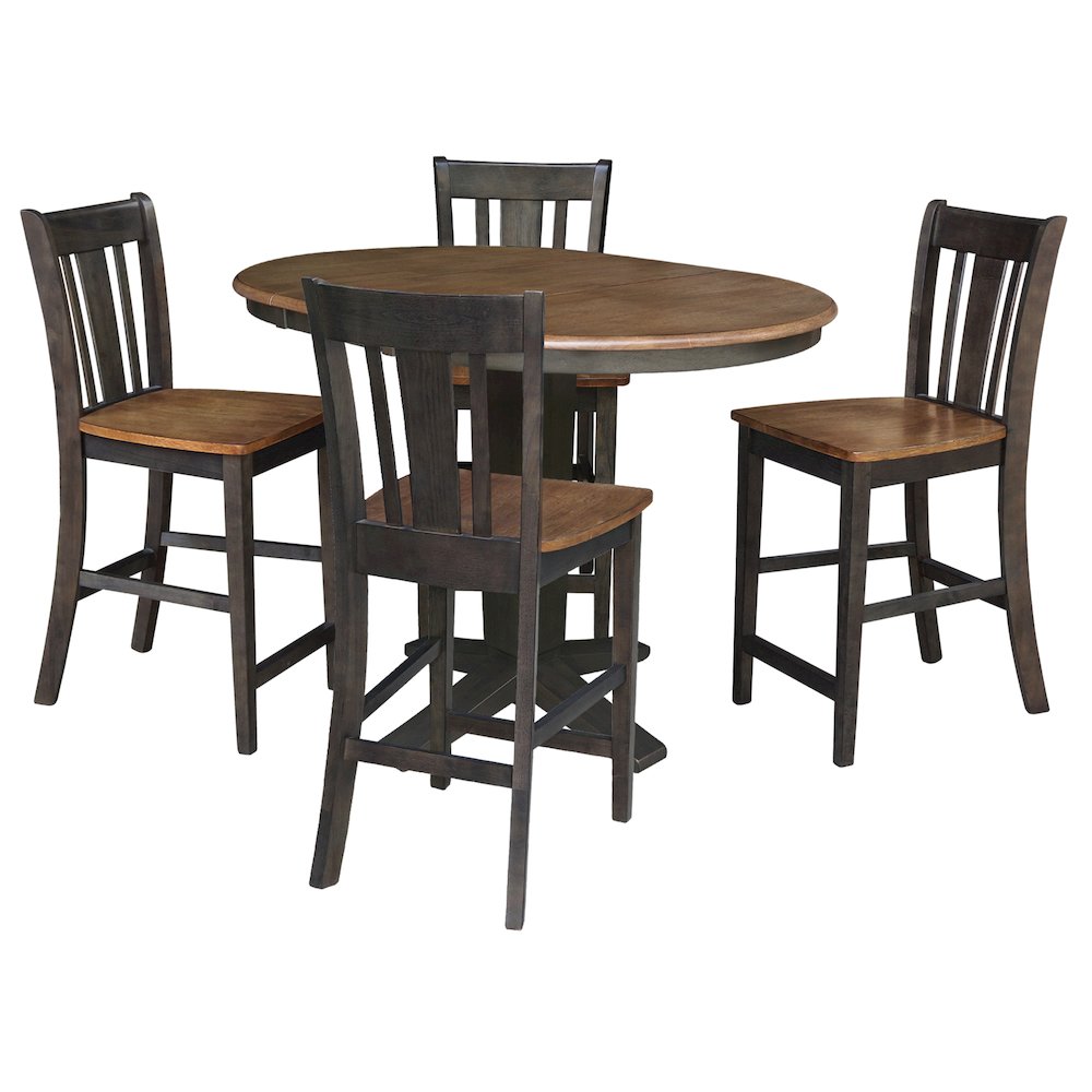 36 in Round Counter Height Dining Table with 12 in Leaf - 5 Piece Set