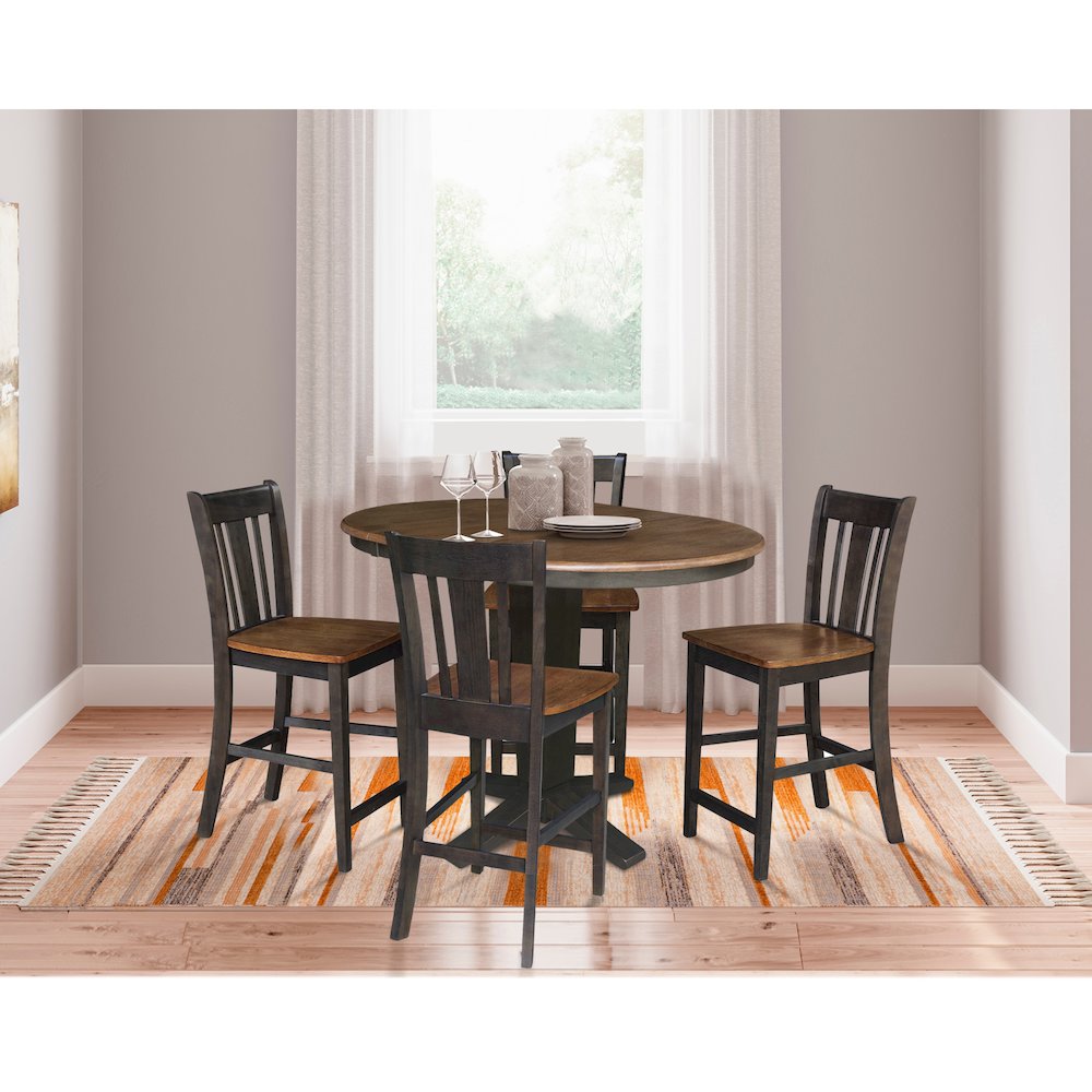 36 in Round Counter Height Dining Table with 12 in Leaf - 5 Piece Set