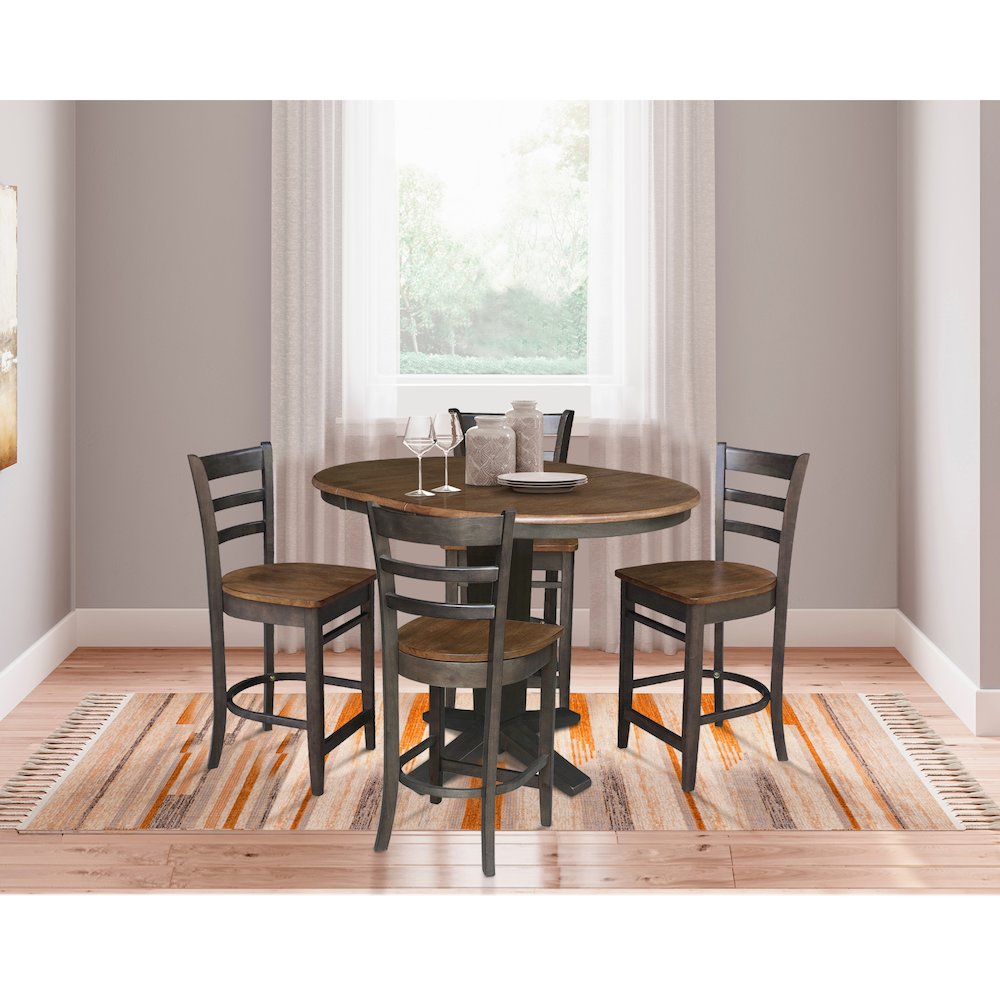 36 in Round Counter Height Dining Table with 12 in Leaf - 5 Piece Set