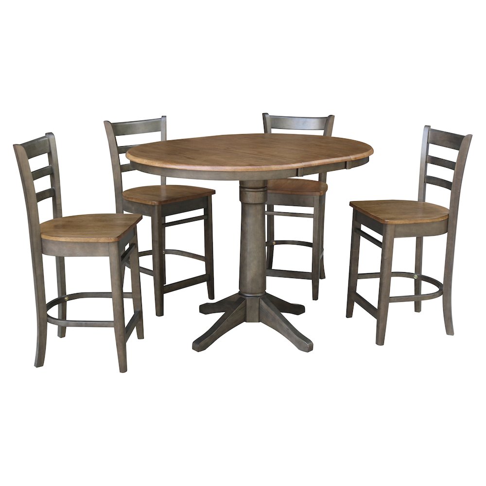 Set of 5 pcs - 36" Round Extension Dining table with 4 counterHeight stools- 74224