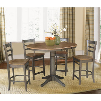 Set of 5 pcs - 36" Round Extension Dining table with 4 counterHeight stools- 74224