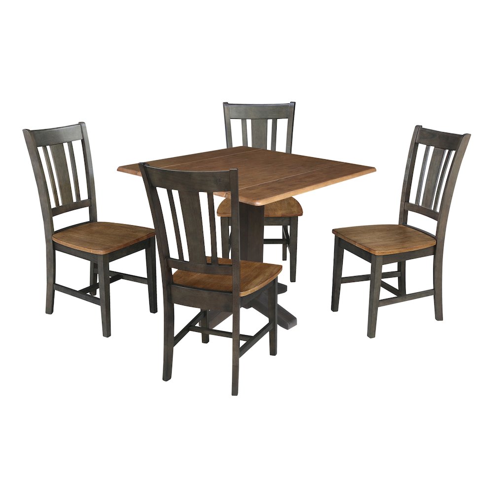 Set of 5 pcs - 36" Square Dual drop leaf dining table with 4 RTA chairs