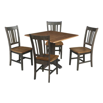 Set of 5 pcs - 36" Square Dual drop leaf dining table with 4 RTA chairs