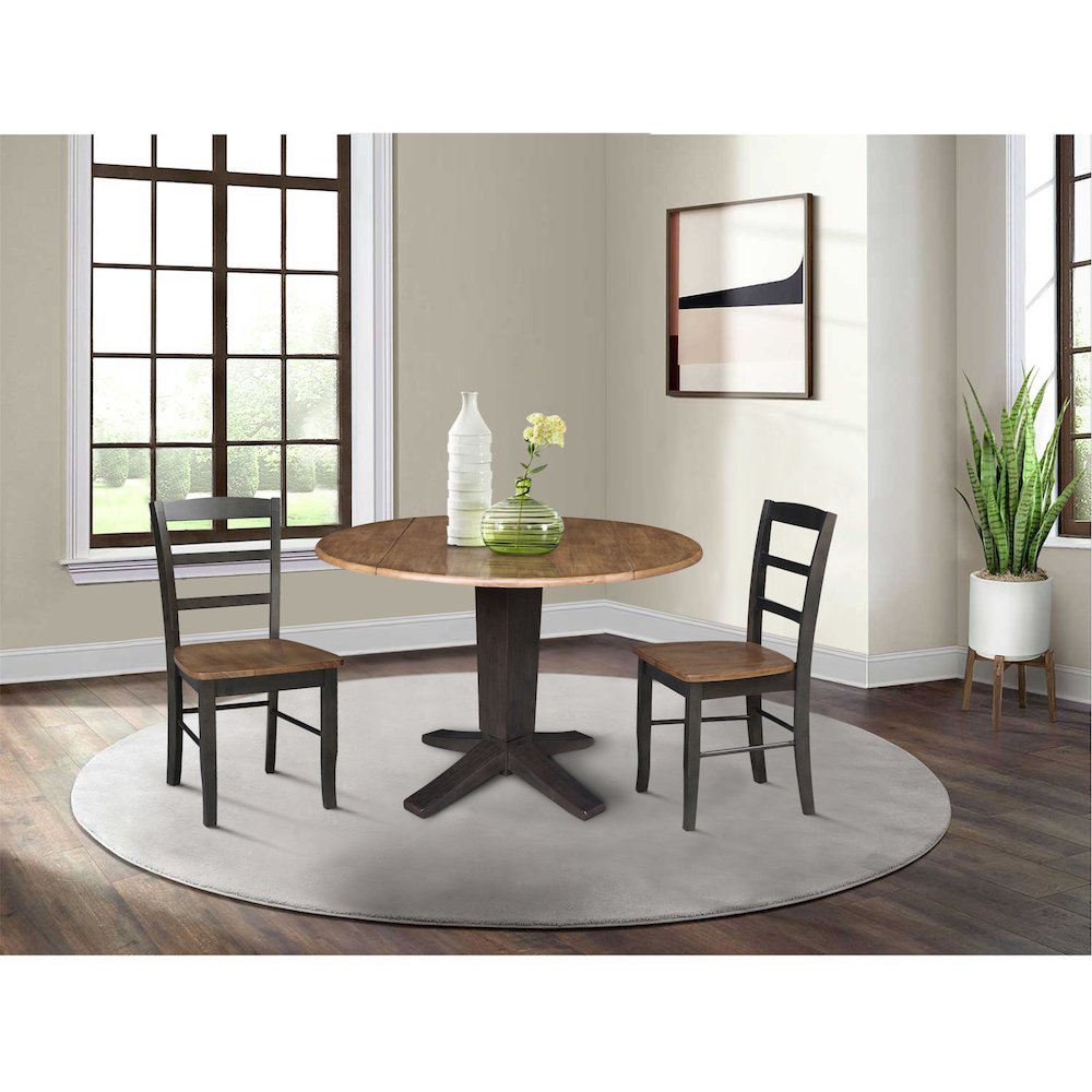 42 in Pedestal Table with 2 Dining Chairs in Hickory/Washed Coal - 3 Piece Set