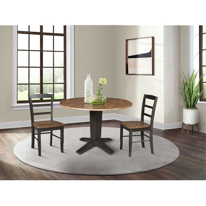 42 in Pedestal Table with 2 Dining Chairs in Hickory/Washed Coal - 3 Piece Set