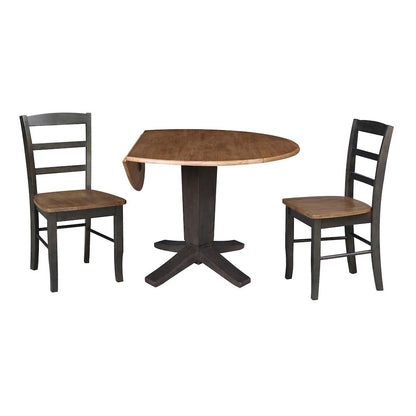 42 in Pedestal Table with 2 Dining Chairs in Hickory/Washed Coal - 3 Piece Set