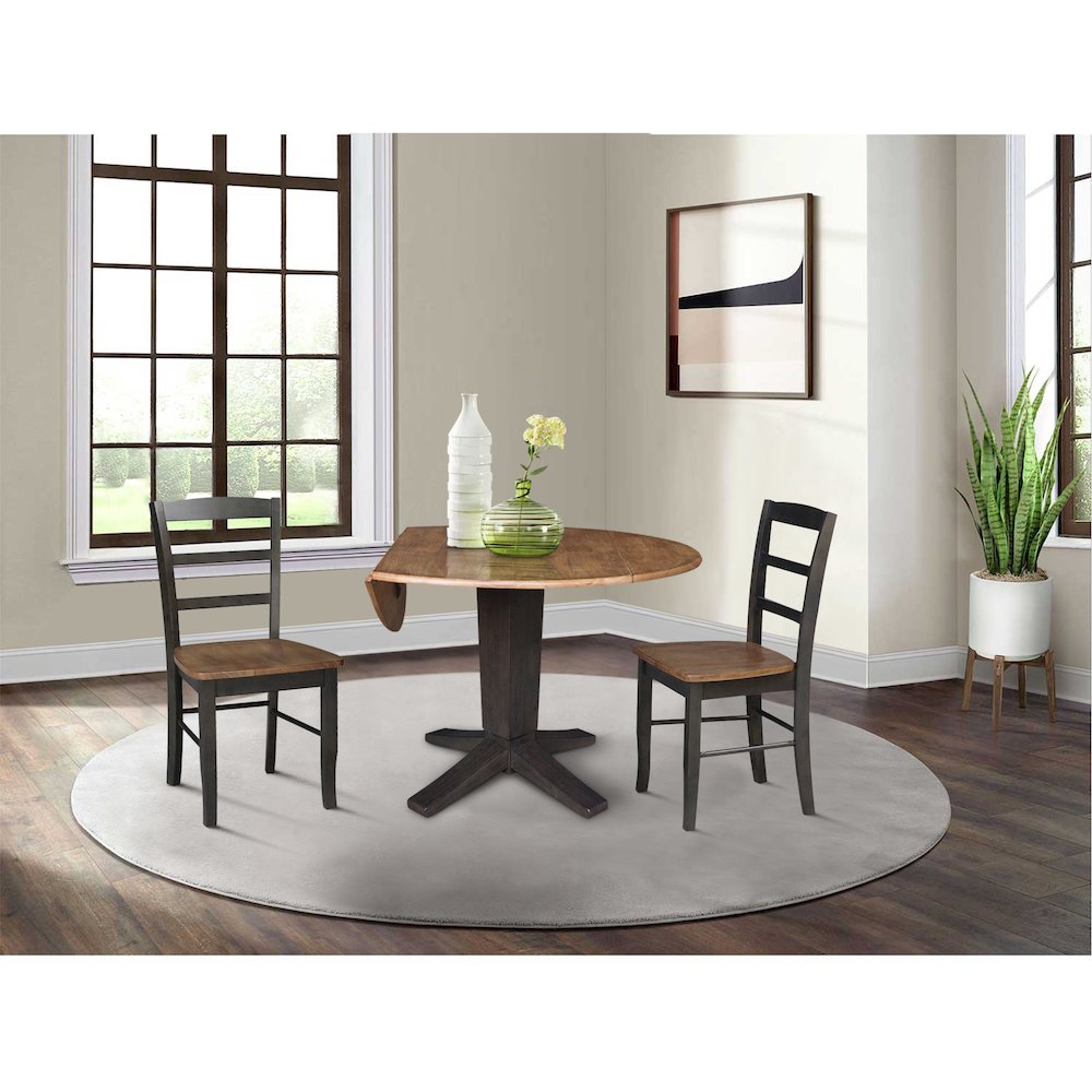 42 in Pedestal Table with 2 Dining Chairs in Hickory/Washed Coal - 3 Piece Set