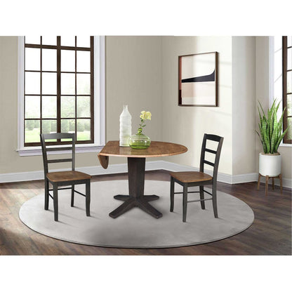42 in Pedestal Table with 2 Dining Chairs in Hickory/Washed Coal - 3 Piece Set