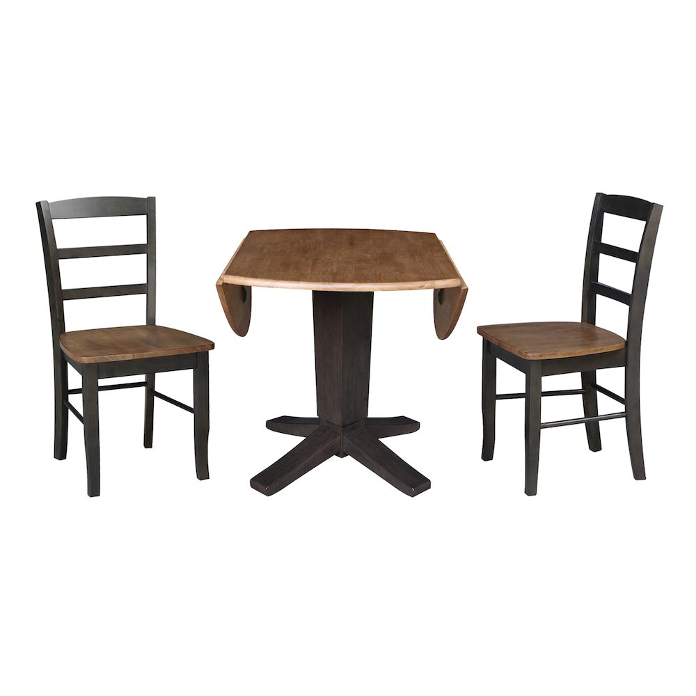 42 in Pedestal Table with 2 Dining Chairs in Hickory/Washed Coal - 3 Piece Set