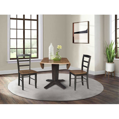 42 in Pedestal Table with 2 Dining Chairs in Hickory/Washed Coal - 3 Piece Set