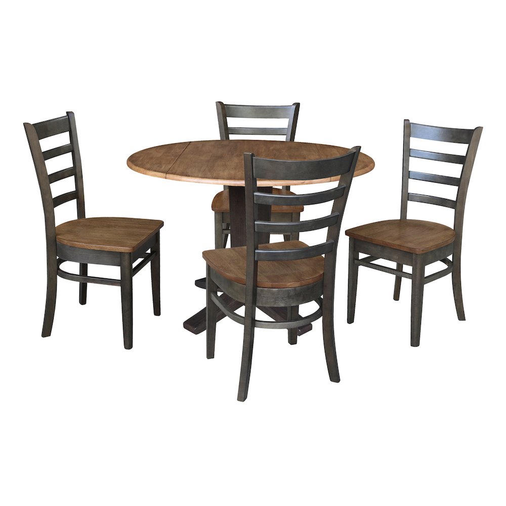 42 in Pedestal Table with 4 Dining Chairs in Hickory/Washed Coal - 5 Piece Set