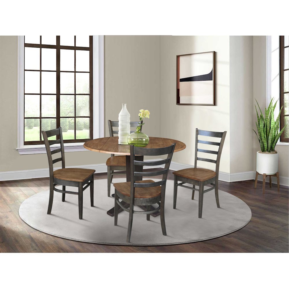 42 in Pedestal Table with 4 Dining Chairs in Hickory/Washed Coal - 5 Piece Set