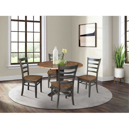 42 in Pedestal Table with 4 Dining Chairs in Hickory/Washed Coal - 5 Piece Set