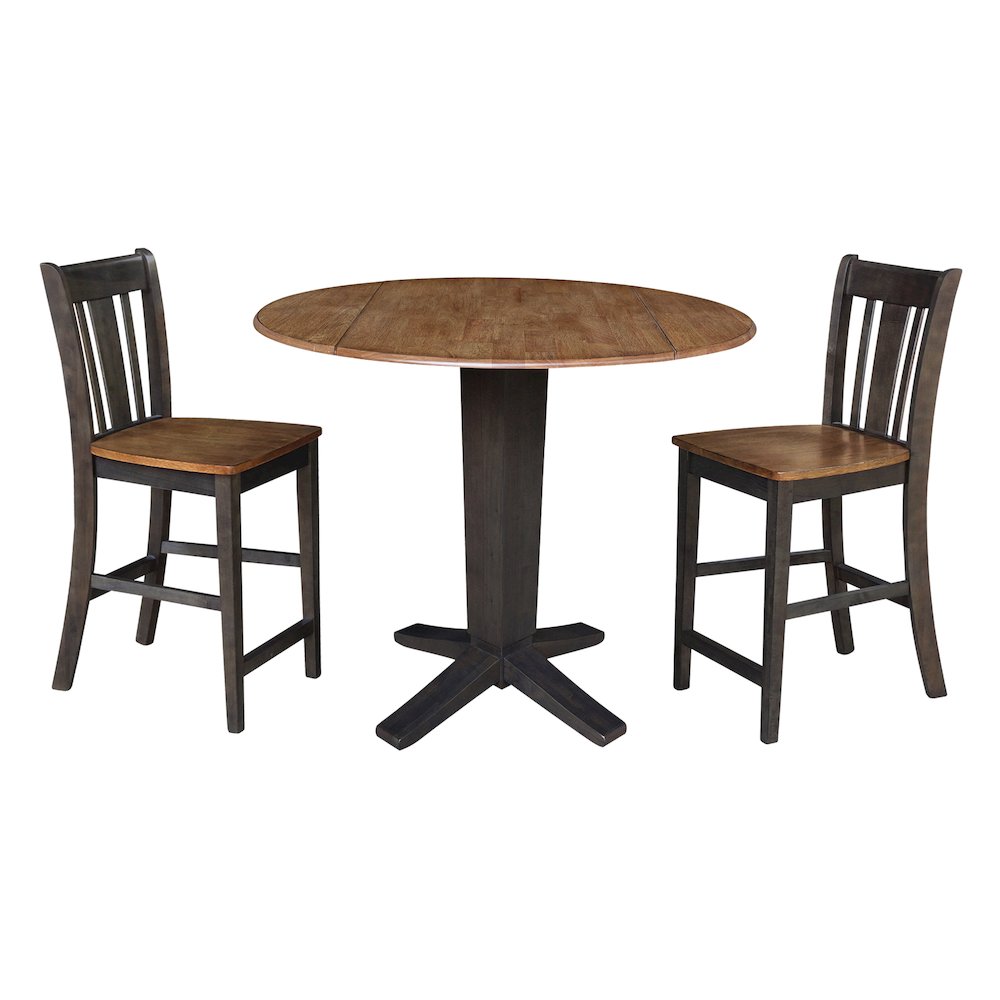 42 in Counter Height Dining Table with 2 Stools in Hickory/Washed Coal, 3Pcs Set