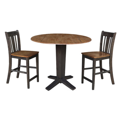42 in Counter Height Dining Table with 2 Stools in Hickory/Washed Coal, 3Pcs Set