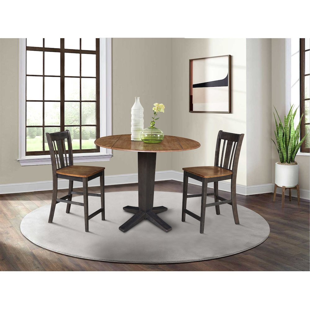42 in Counter Height Dining Table with 2 Stools in Hickory/Washed Coal, 3Pcs Set