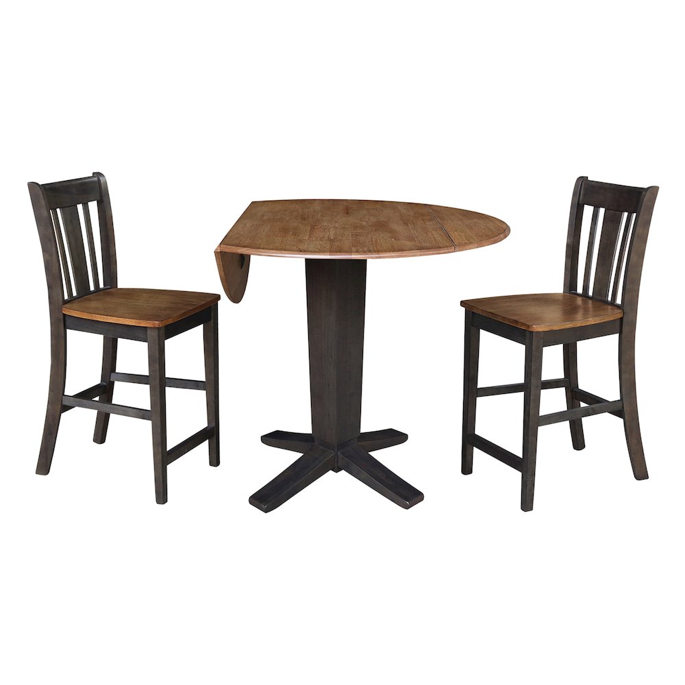 42 in Counter Height Dining Table with 2 Stools in Hickory/Washed Coal, 3Pcs Set
