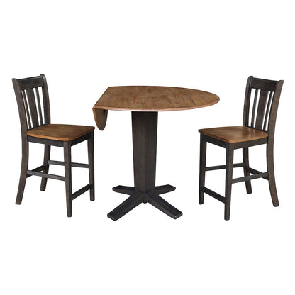 42 in Counter Height Dining Table with 2 Stools in Hickory/Washed Coal, 3Pcs Set