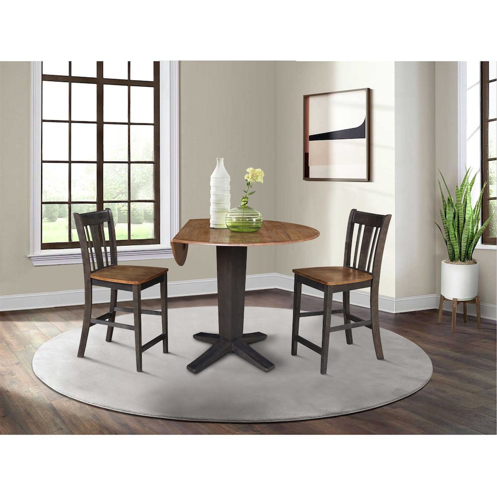 42 in Counter Height Dining Table with 2 Stools in Hickory/Washed Coal, 3Pcs Set