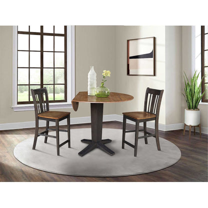42 in Counter Height Dining Table with 2 Stools in Hickory/Washed Coal, 3Pcs Set