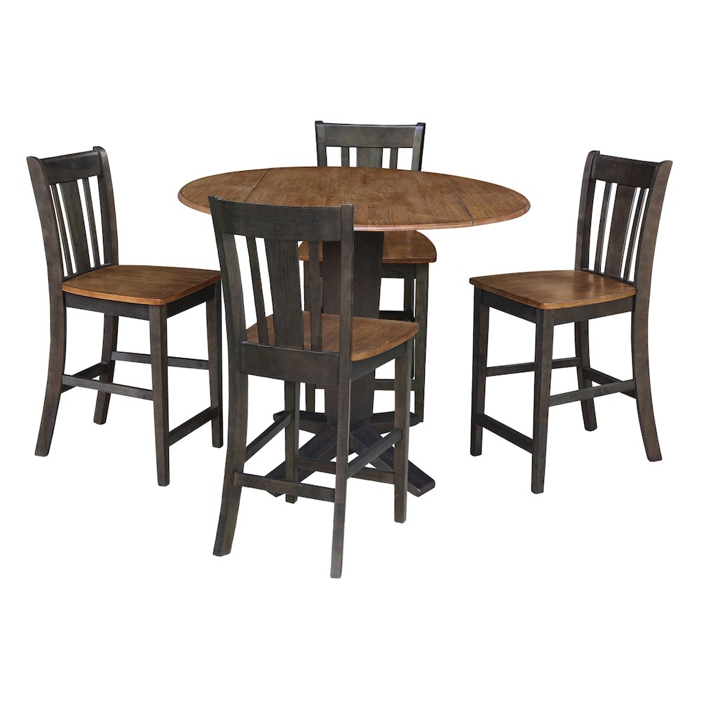 42 in Counter Height Dining Table with 4 Stools in Hickory/Washed Coal, 5Pcs Set
