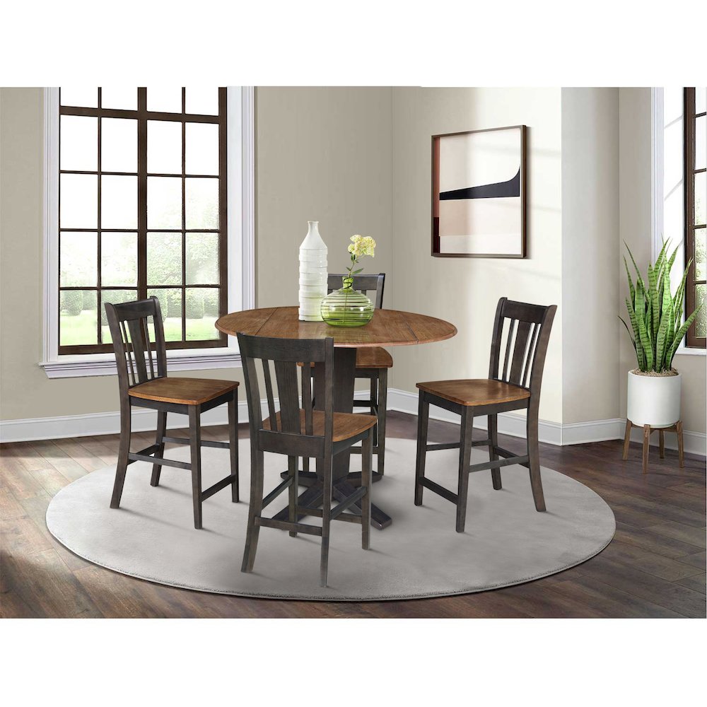42 in Counter Height Dining Table with 4 Stools in Hickory/Washed Coal, 5Pcs Set