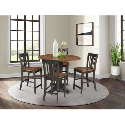 42 in Counter Height Dining Table with 4 Stools in Hickory/Washed Coal, 5Pcs Set