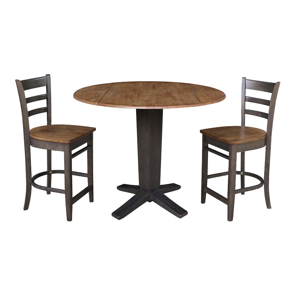42 in Counter Height Dining Table with 2 Stools in Hickory/Washed Coal, 3Pcs Set