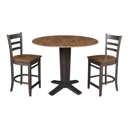 42 in Counter Height Dining Table with 2 Stools in Hickory/Washed Coal, 3Pcs Set